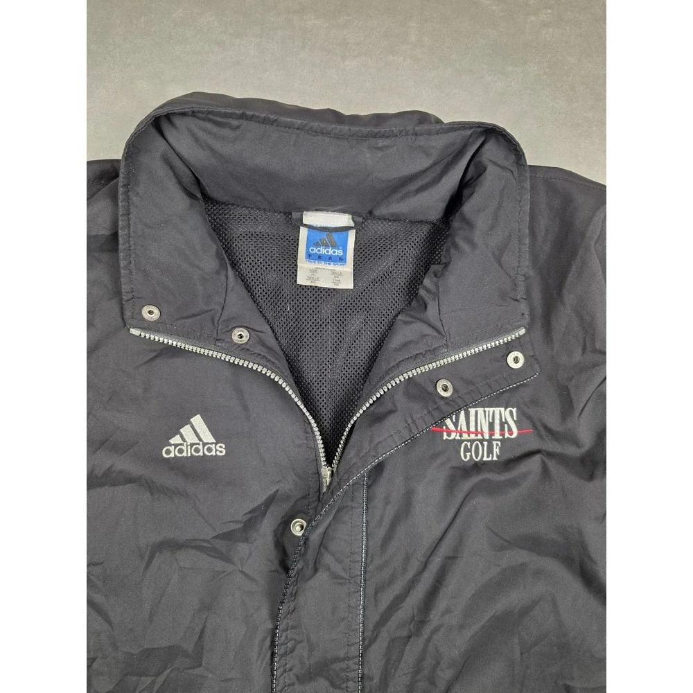 Vintage Adidas Windbreaker Jacket Mens XL Black Saints Golf Full Zip Y2K